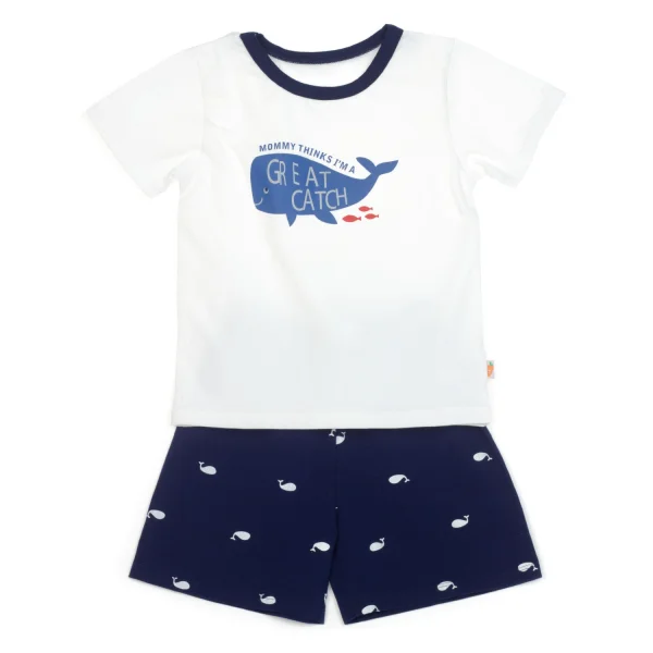 Bộ thun bé trai tay ngắn in cá voi Great Catch