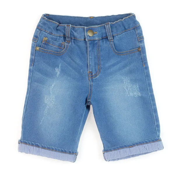 Quần jeans bé trai lửng cào rách xăn lai caro