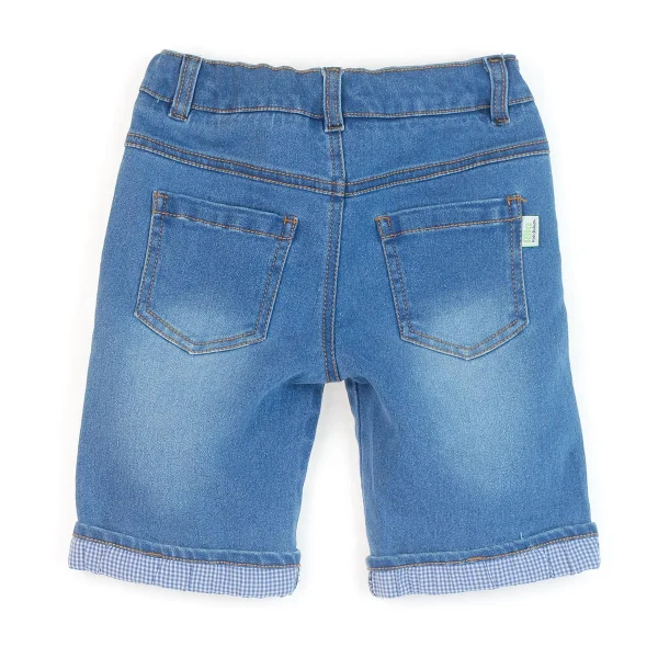 Quần jeans bé trai lửng cào rách xăn lai caro