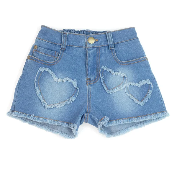 Quần jeans bé gái ngắn đính trái tim
