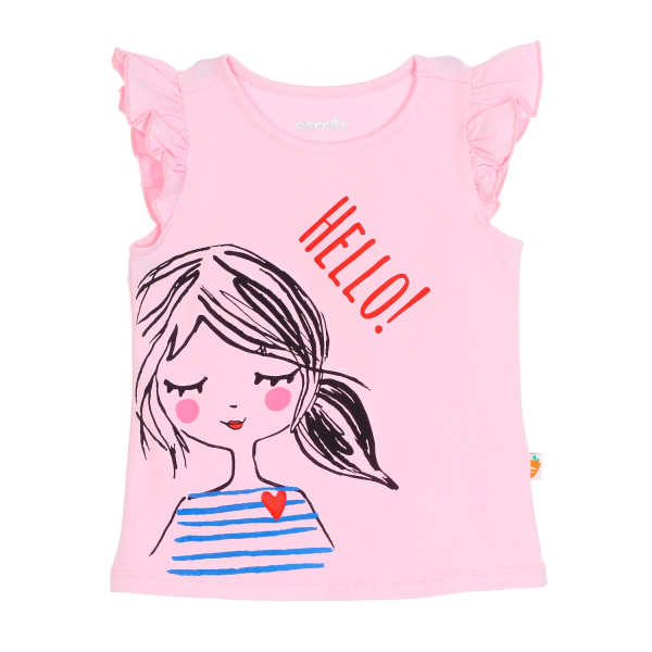 Áo thun bé gái sát nách in cô gái Hello