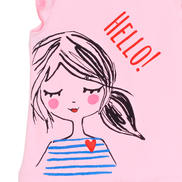 Áo thun bé gái sát nách in cô gái Hello
