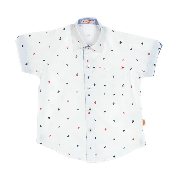 Áo vải bé trai tay ngắn in chiếc thuyền