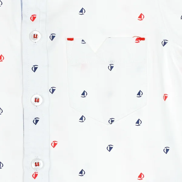 Áo vải bé trai tay ngắn in chiếc thuyền