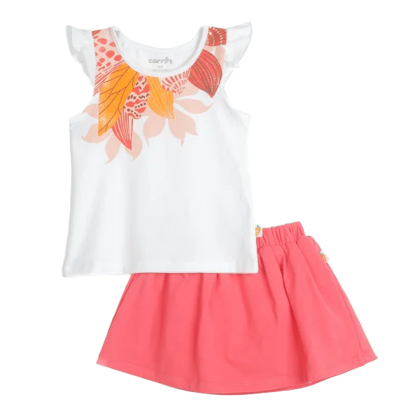 Bộ thun bé gái sát nách in hoa vòng cổ váy sen