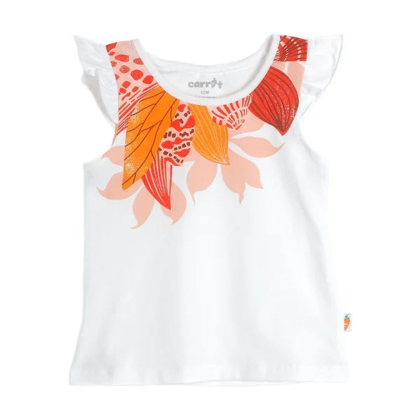 Bộ thun bé gái sát nách in hoa vòng cổ váy sen