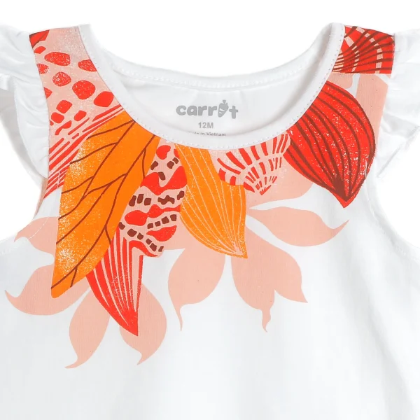 Bộ thun bé gái sát nách in hoa vòng cổ váy sen