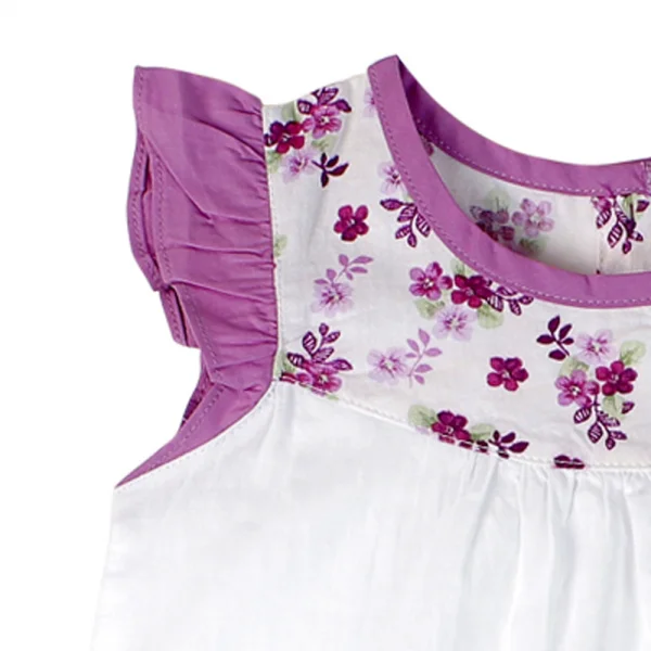 Áo vải bé gái sát nách phối hoa tím