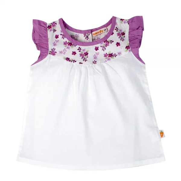 Áo vải bé gái sát nách phối hoa tím