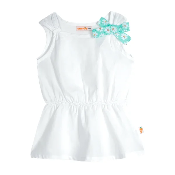 Bộ vải bé gái sát nách phối quần hoa đính nơ vai