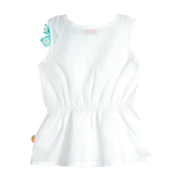 Bộ vải bé gái sát nách phối quần hoa đính nơ vai