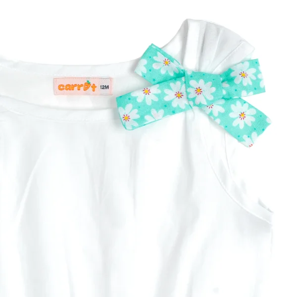 Bộ vải bé gái sát nách phối quần hoa đính nơ vai