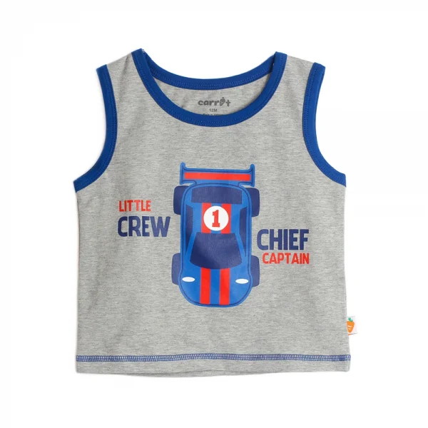 Bộ thun bé trai sát nách in xe quần sọc