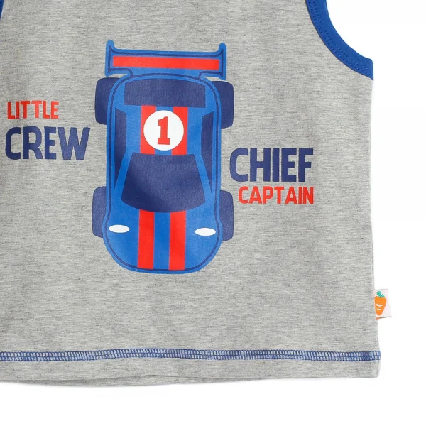 Bộ thun bé trai sát nách in xe quần sọc