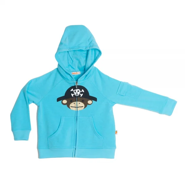 Áo khoác thun bé trai túi đắp in khỉ