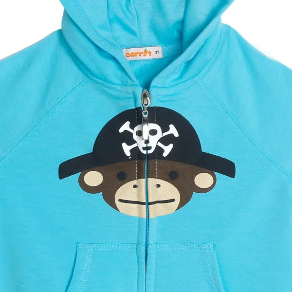 Áo khoác thun bé trai túi đắp in khỉ