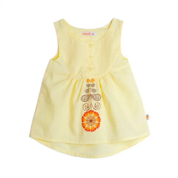 Áo vải bé gái sát nách xẻ trụ phối in họa tiết