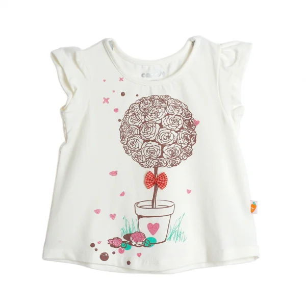 Áo thun bé gái tay ngắn in chậu hoa