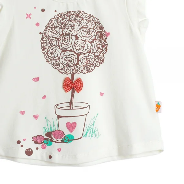 Áo thun bé gái tay ngắn in chậu hoa