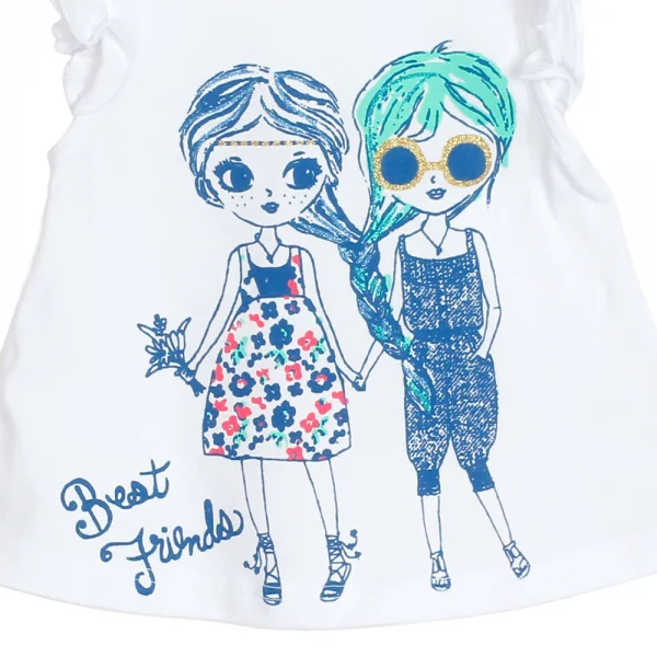 Áo thun bé gái sát nách in 2 cô gái