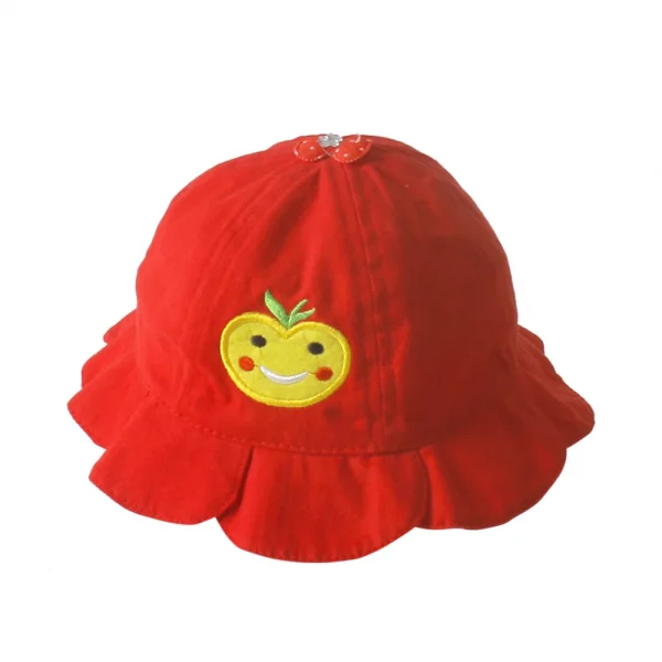 Nón bèo bé gái hồng thêu trái táo xanh