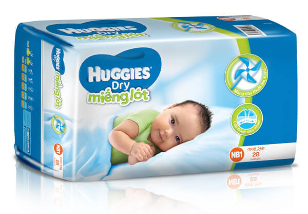 Miếng l&oacute;t Huggies Newborn 1, dưới 5kg, 28 miếng