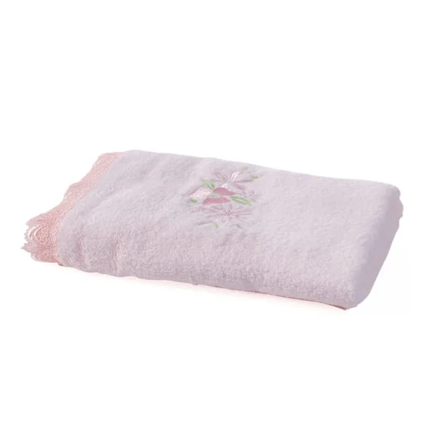 Khăn lông Mollis 60x100 - màu hồng, thêu hoa, B395