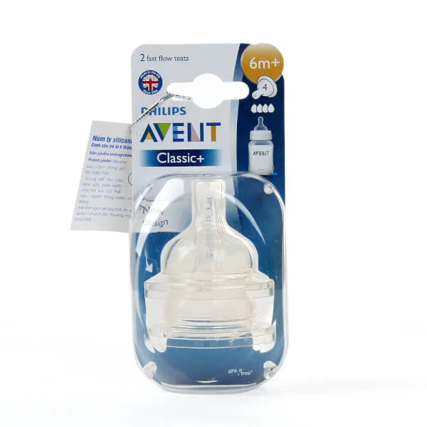 Vỉ 2 núm ty silicone Philips Avent(SCF634/27, 4 lỗ, trên 6M)