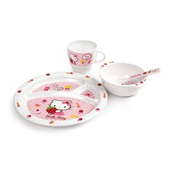 Bộ đồ ăn cho bé bằng nhựa melamin Hello Kitty Set 4P, LKT461S4