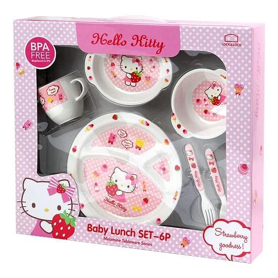 Bộ đồ ăn cho bé bằng nhựa melamin Hello Kitty Set 6P, LKT461S6