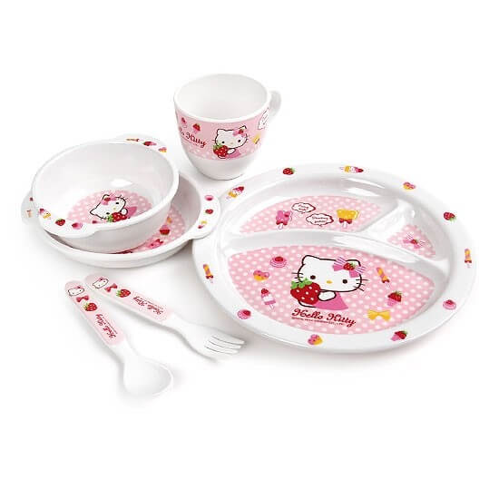 Bộ đồ ăn cho bé bằng nhựa melamin Hello Kitty Set 6P, LKT461S6
