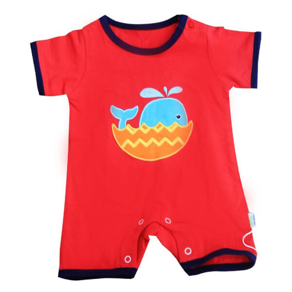 Body ngắn bé trai thêu cá voi_đỏ_0-3 M