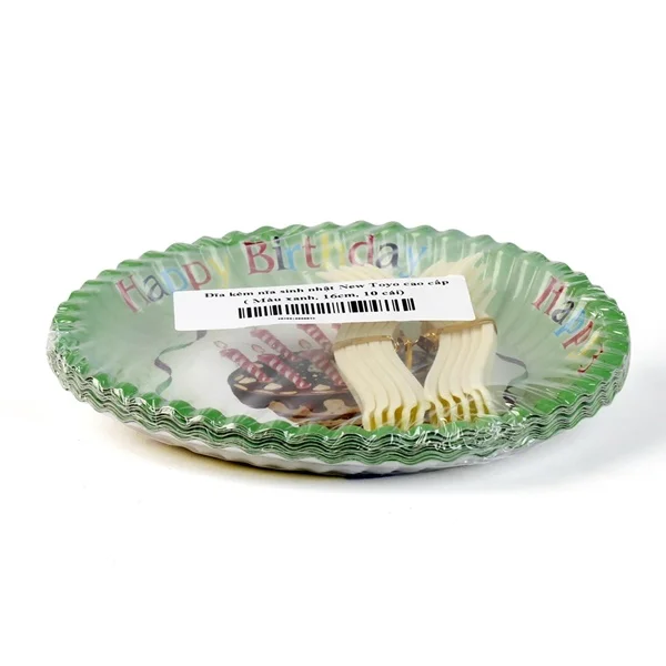 Bộ 10 đĩa kèm nĩa sinh nhật New Toyo cao cấp 16cm màu xanh