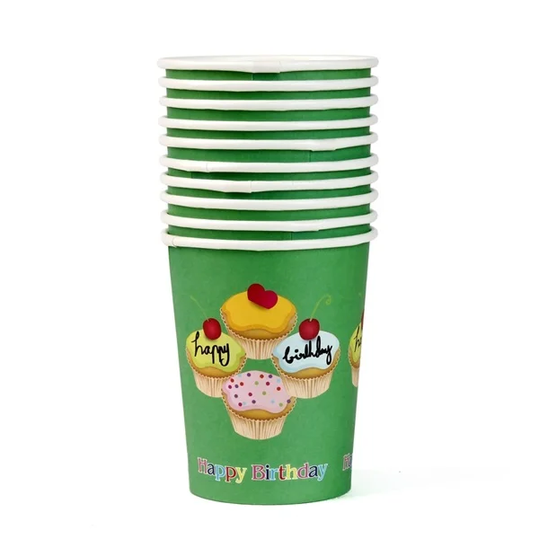 Bộ 10 ly giấy sinh nhật in hình New Toyo cao cấp 8oz màu xanh