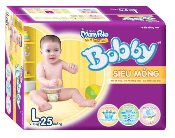 Tã dán Bobby Fresh siêu mỏng L, 9-13kg, 25 miếng
