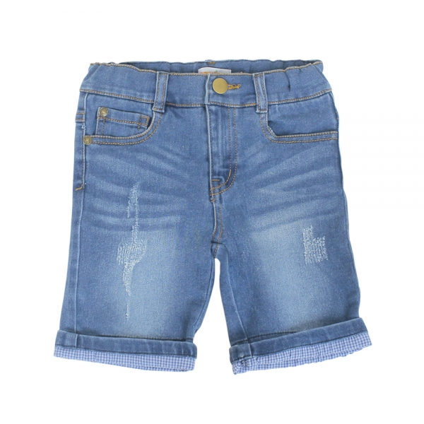 Quần jeans bé trai ngắn râu mèo xăn lai