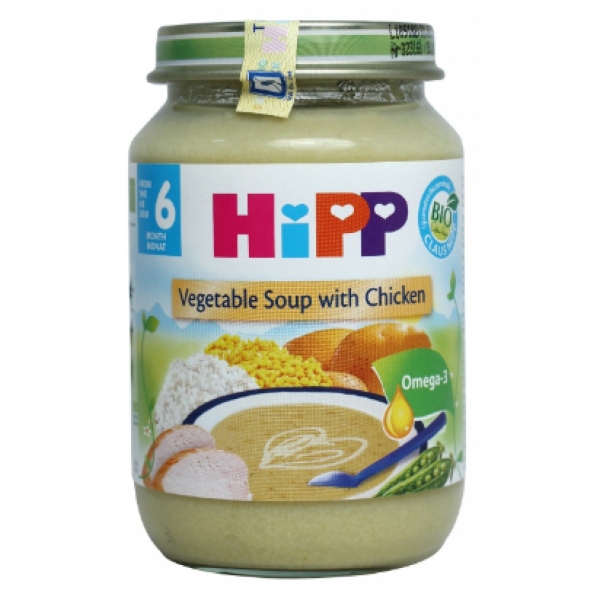 Dinh dưỡng đóng lọ Súp thịt gà, rau tổng hợp Hipp, 6 tháng, 190g