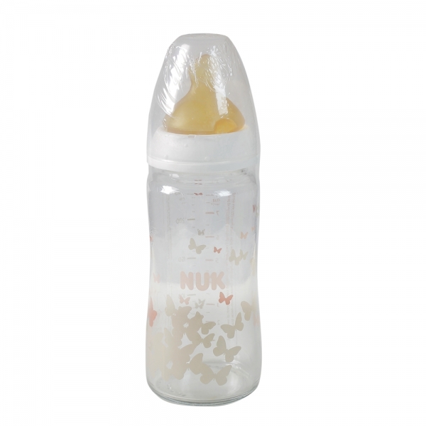Bình sữa thuỷ tinh cao su siêu mềm số 1 Nuk, 240ml