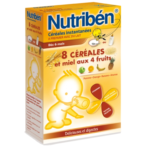 Bột ngũ cốc 8 loại ngủ cốc, mật ong, trái cây Nutriben, 6 tháng, 300g
