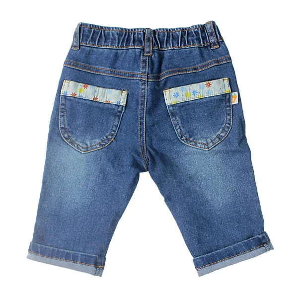 Quần jeans bé gái dài túi viền hoa