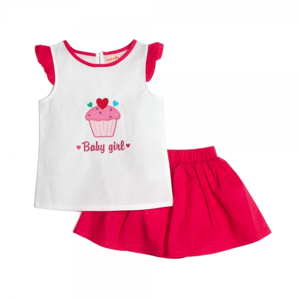 Bộ vải bé gái sát nách thêu bánh baby girl