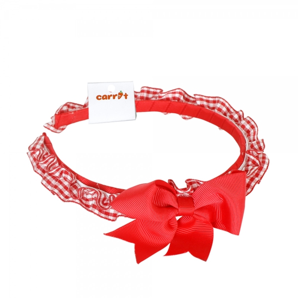 Cài tóc ruy băng caro đính nơ, đỏ
