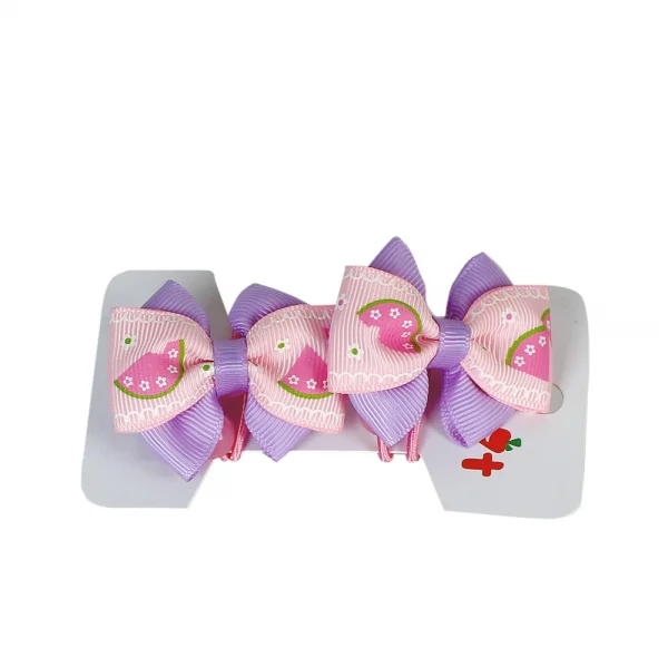 Cặp cột tóc nơ đôi họa tiết dưa hấu, Hồng phấn