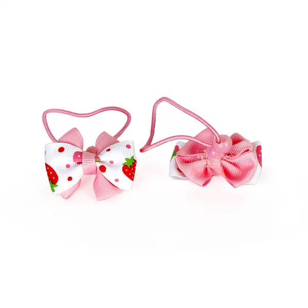 Cặp cột tóc nơ đôi họa tiết trái dâu, Trắng