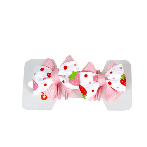 Cặp cột tóc nơ đôi họa tiết trái dâu, Trắng