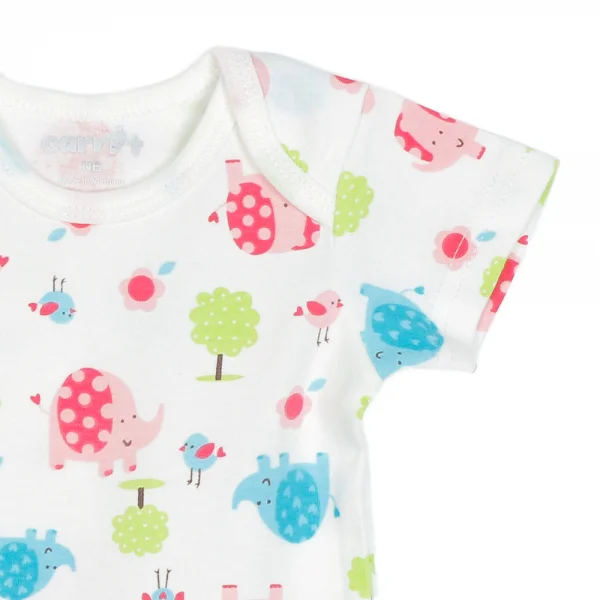 Body tam giác tay ngắn in voi hồng+voi xanh