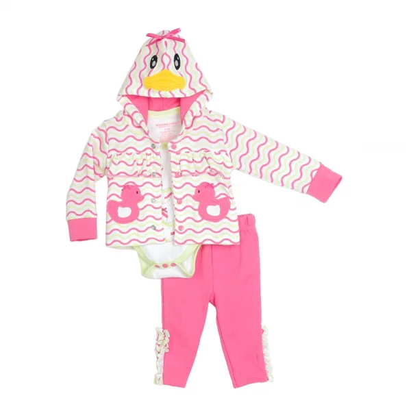 Set bé gái thêu vịt con Wonderchild 3 món