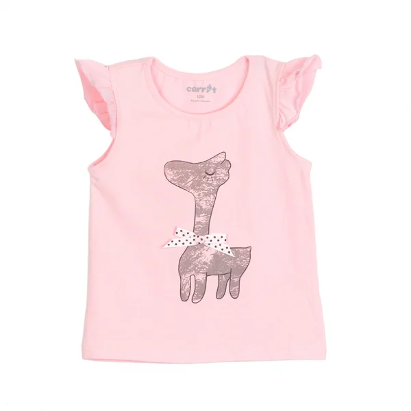 Bộ thun bé gái sát nách in hươu xám