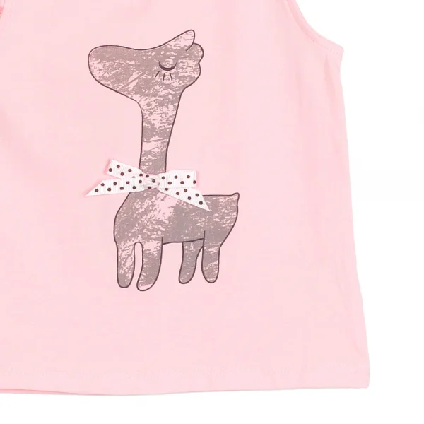 Bộ thun bé gái sát nách in hươu xám