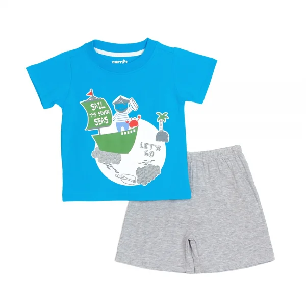 Bộ thun bé trai tay ngắn thêu thuyền cướp biển